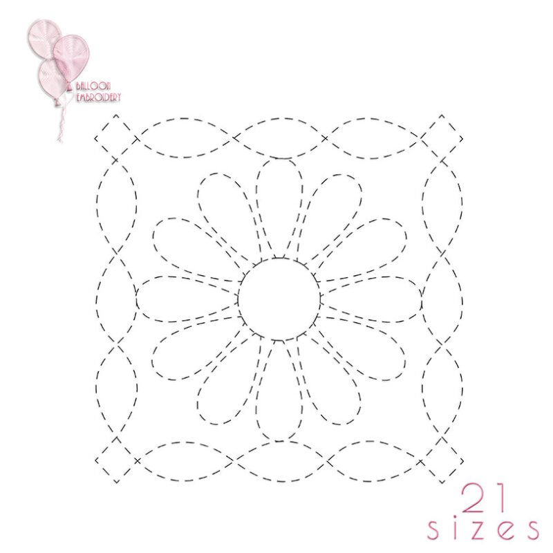 Flower Single Run Quilt Block Machine Embroidery design