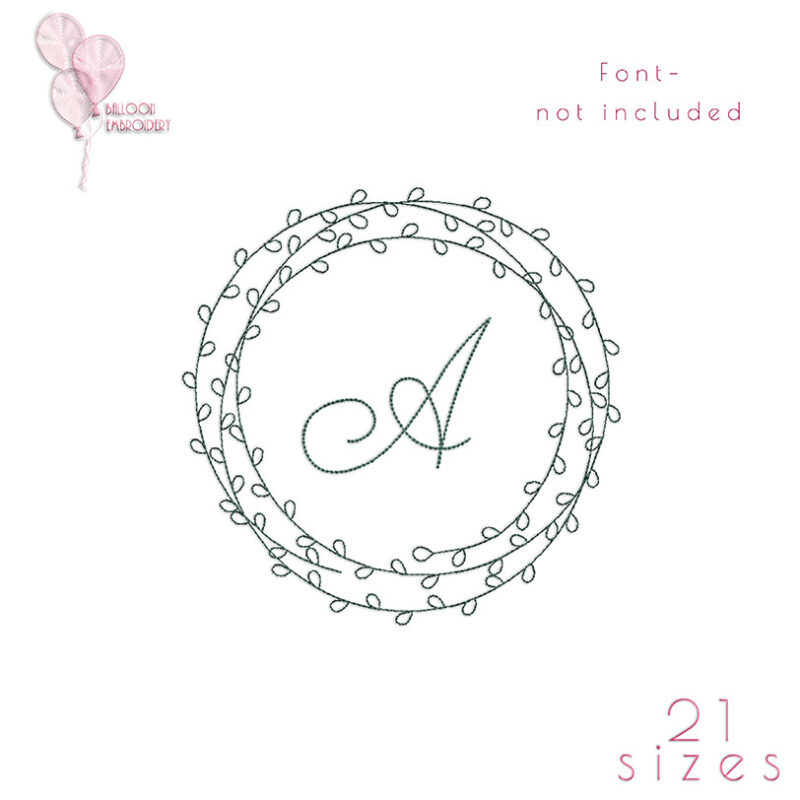 Leaf Wreath Single Run Monogram Frame Border Machine Embroidery Design
