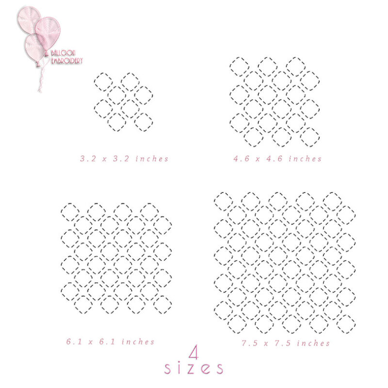 Rounded Diamond Pattern Quilt Block Embroidery design. Single Run