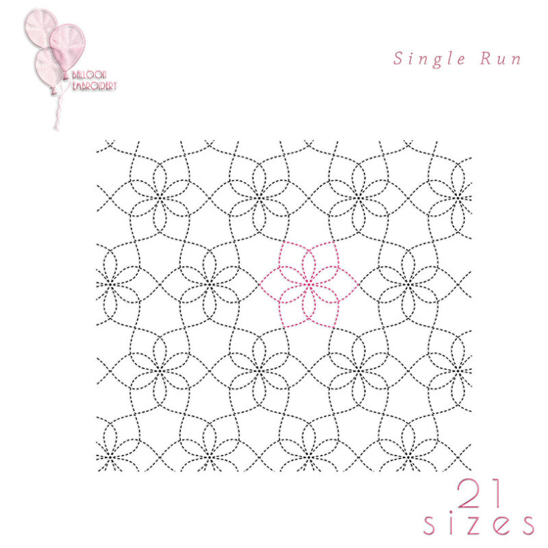 Flower Single Bloom Edge to Edge Continuous Quilt Block. Machine Embroidery Design File