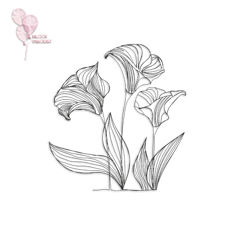 CallaLily Flower Non-Stop Line Continuous Machine Embroidery Design Pattern