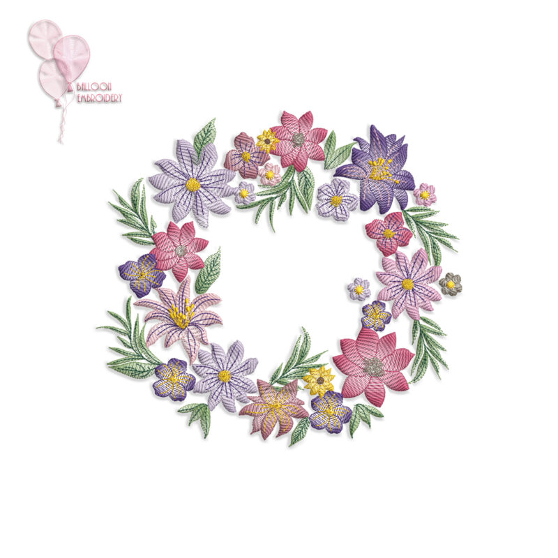 Flower Wreath Sketchy Machine Embroidery Design Pattern
