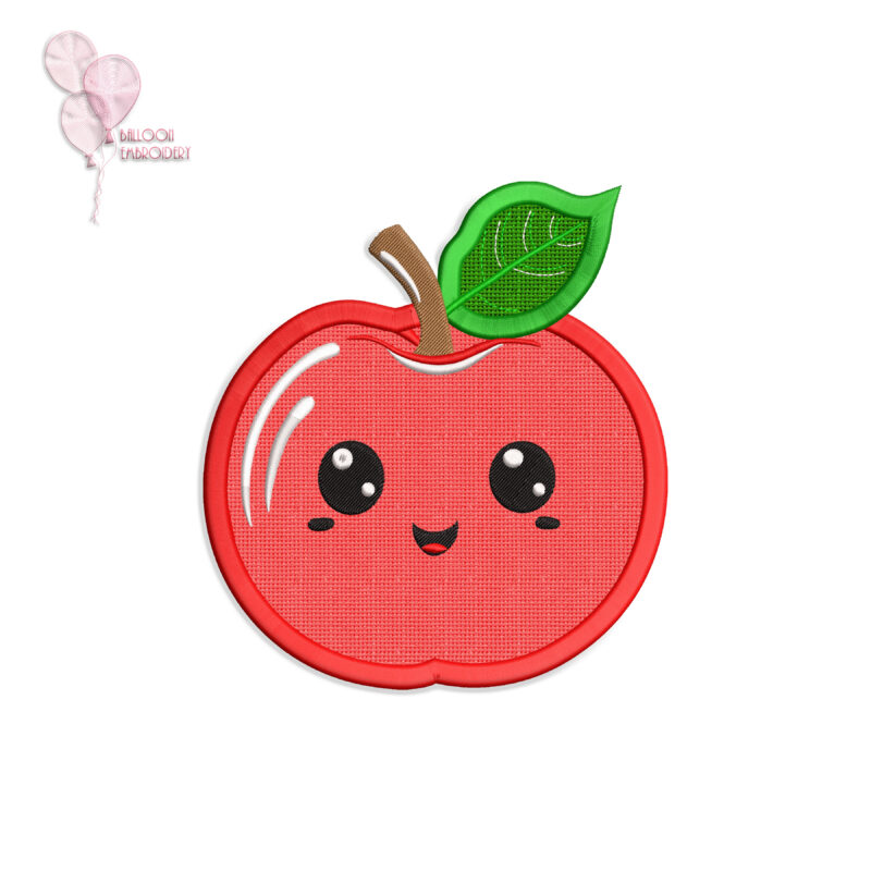 Smiling Apple Kawaii Applique Embroidery Design Pattern