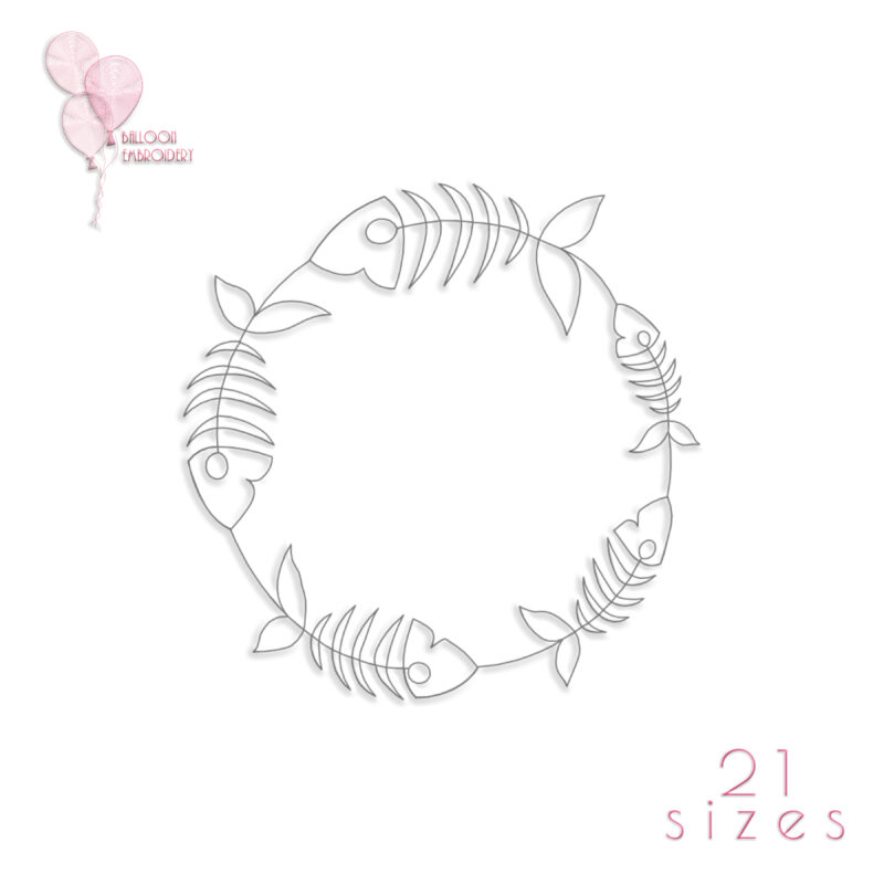 Fish Life Circle Single Run Edge to Edge Continuous Quilt Block Embroidery design
