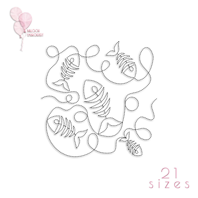 Fish Skeleton Single Run Edge to Edge Continuous Quilt Block Embroidery design