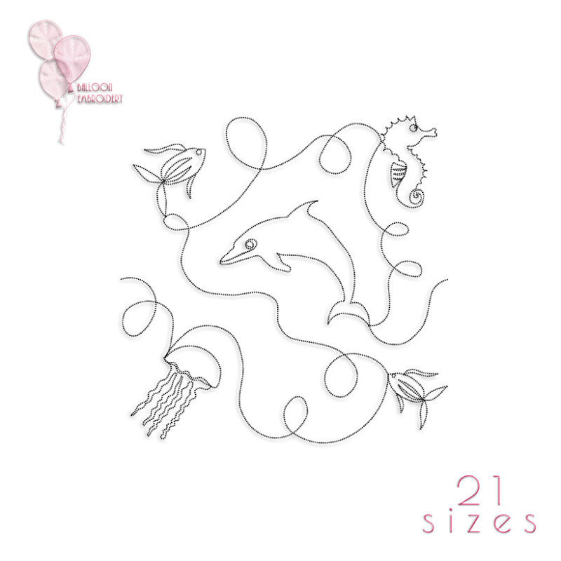 SeaLife Single Run Quilt Block Embroidery Design