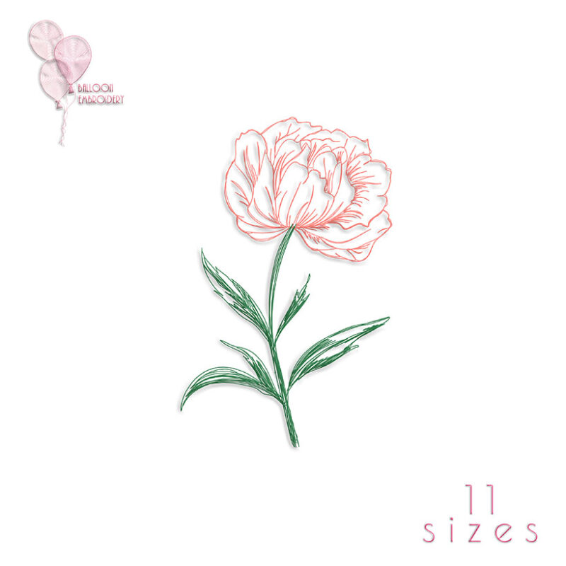 Peony Flower Non-Stop Line Continuous Machine Embroidery 2 Designs