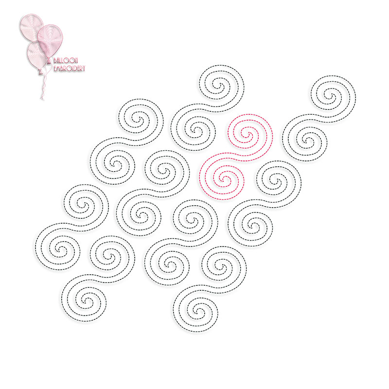 Spiral Single Run Edge to Edge Continuous Quilt Block Embroidery design