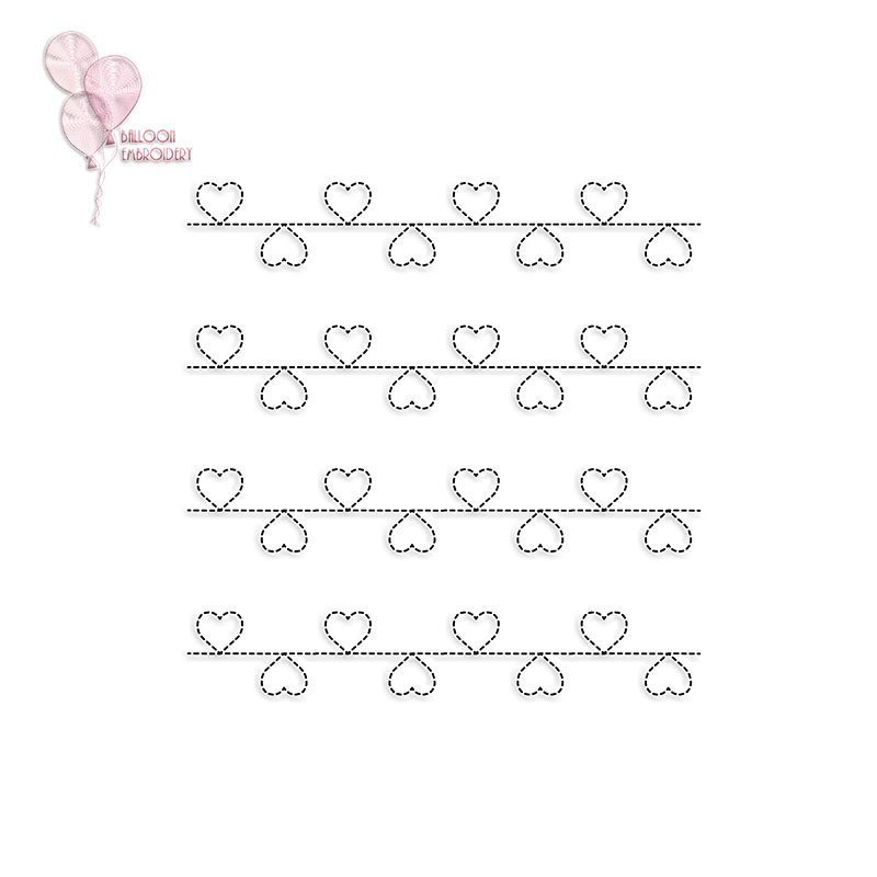 Heart Row Single Run Quilt Block Embroidery design
