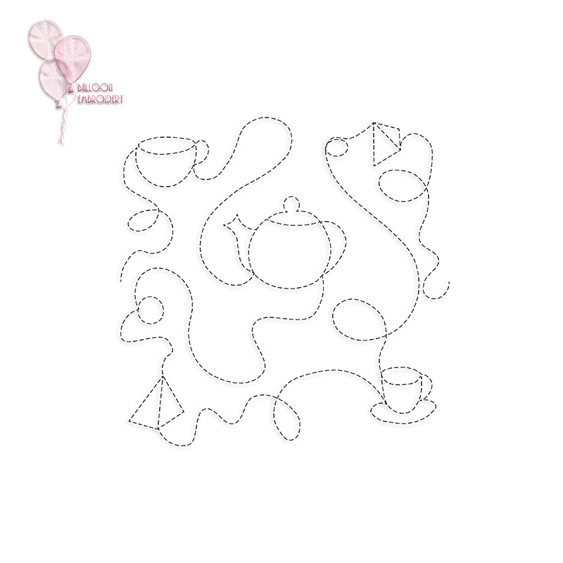 Tea O'clock | Tea Time | Cup Teapot Set Continuous Single Run Quilt Block Embroidery Design