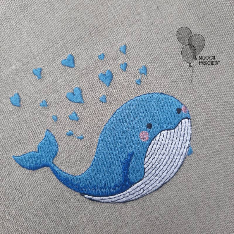 Whale with Hearts Machine Embroidery Design