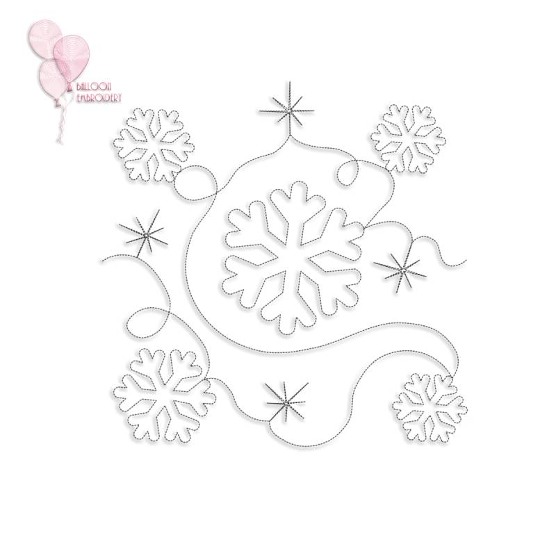 Snowflake Edge to Edge Continuous Single Run Quilt Block Embroidery Design + PNG Images