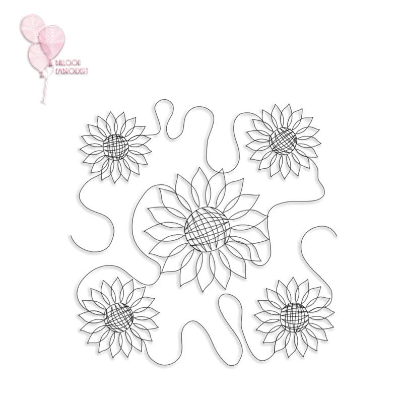 Sunflower Edge to Edge Continuous Single Run Quilt Block Embroidery Design + PNG Images