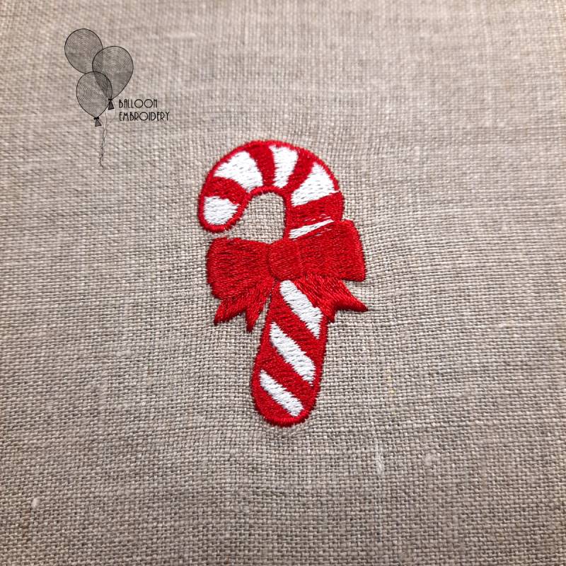 Candy Cane with a Bow Machine Embroidery Design | Christmas Decor