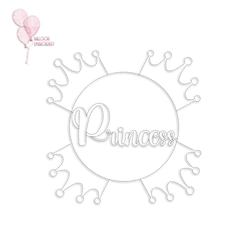 Princess Crown Single Run Edge-to-Edge Continuous Machine Embroidery Quilting Block + Image for Free-Motion Quilting