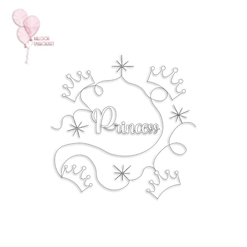 Princess Crown Single Run Edge-to-Edge Continuous Machine Embroidery Quilting Block + Image for Free-Motion Quilting