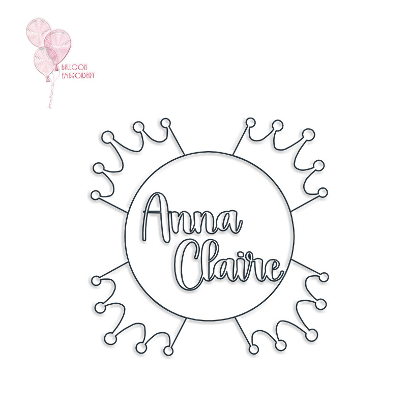 Personalised Custom Name - Princess Crown Single Run Machine Embroidery Quilting Block + Image for Free-Motion Quilting