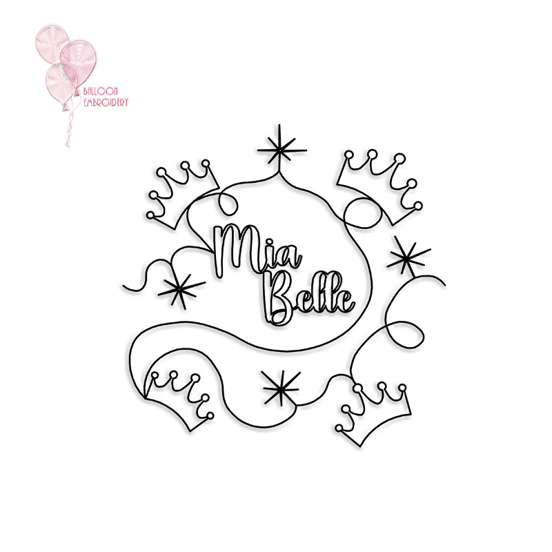 Personalised Custom Name - Princess Crown Single Run Machine Embroidery Quilting Block + Image for Free-Motion Quilting