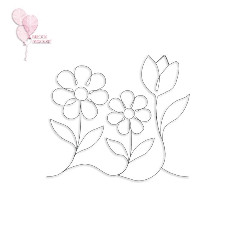 Daisy Tulip Flower Machine Quilting Embroidery Design Border + Free Motion Quilting Image
