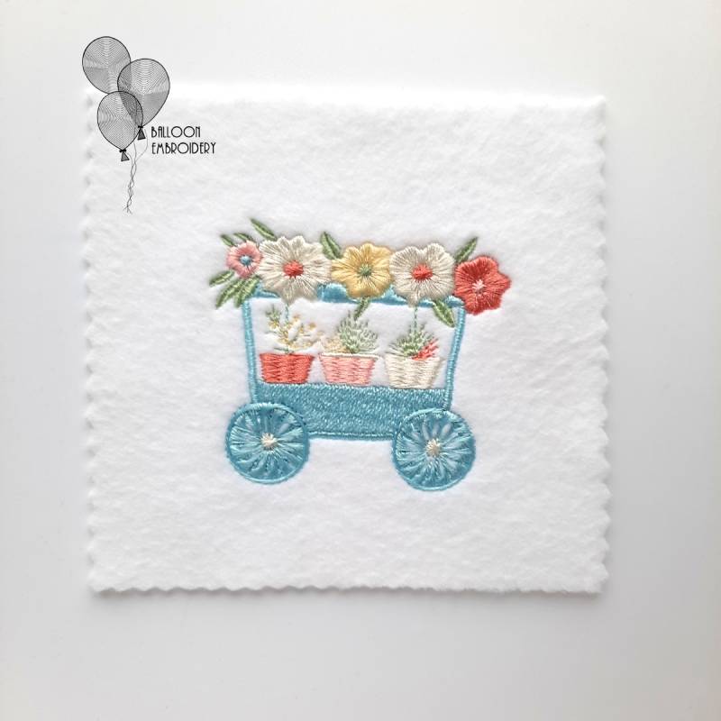 Flower Cart Machine Embroidery Design